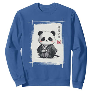 Kawaii Anime Samurai Panda Sweatshirt Vintage Sumi-e Japanese Art Funny Panda Lovers TS10 Royal Blue Print Your Wear