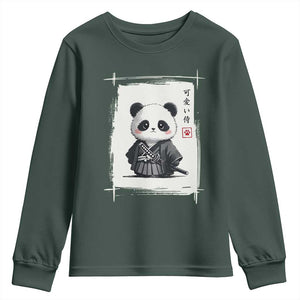 Kawaii Anime Samurai Panda Youth Sweatshirt Vintage Sumi-e Japanese Art Funny Panda Lovers TS10 Dark Forest Green Print Your Wear