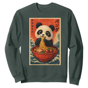 Kawaii Anime Panda Ramen Sweatshirt Funny Japanese Noodles Anime Lovers TS10 Dark Forest Green Print Your Wear