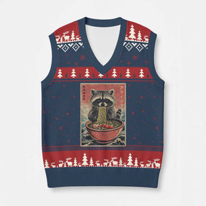 Kawaii Anime Raccoon Ramen V-Neck Knit Sweater Vest Funny Japanese Noodles Anime Lovers TS10 Navy Red Print Your Wear