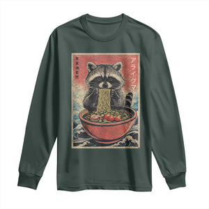Kawaii Anime Raccoon Ramen Long Sleeve Shirt Funny Japanese Noodles Anime Lovers TS10 Dark Forest Green Print Your Wear