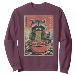 Kawaii Anime Raccoon Ramen Sweatshirt Funny Japanese Noodles Anime Lovers TS10 Maroon Print Your Wear