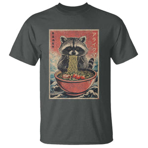 Kawaii Anime Raccoon Ramen T Shirt Funny Japanese Noodles Anime Lovers TS10 Dark Heather Print Your Wear