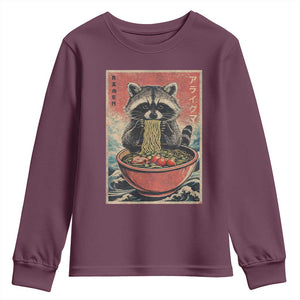 Kawaii Anime Raccoon Ramen Youth Sweatshirt Funny Japanese Noodles Anime Lovers TS10 Maroon Print Your Wear