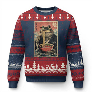 Frog Eat Ramen Ugly Christmas Sweater Funny Japanese Noodles Anime Lovers Kawaii Anime TS10 Navy Red Print Your Wear