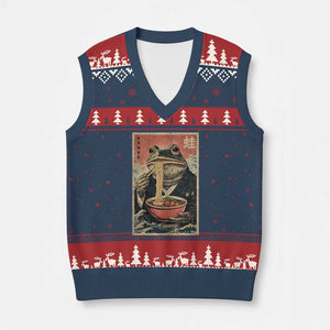Frog Eat Ramen V-Neck Knit Sweater Vest Funny Japanese Noodles Anime Lovers Kawaii Anime TS10 Navy Red Print Your Wear