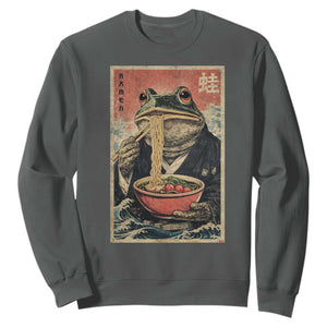 Frog Eat Ramen Sweatshirt Funny Japanese Noodles Anime Lovers Kawaii Anime TS10 Dark Heather Print Your Wear