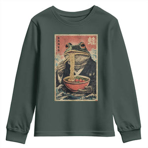 Frog Eat Ramen Youth Sweatshirt Funny Japanese Noodles Anime Lovers Kawaii Anime TS10 Dark Forest Green Print Your Wear