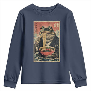 Frog Eat Ramen Youth Sweatshirt Funny Japanese Noodles Anime Lovers Kawaii Anime TS10 Navy Print Your Wear
