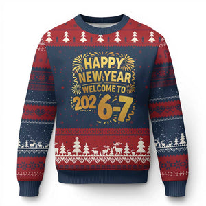 67 New Years Eve Ugly Christmas Sweater Funny Six Seven 2026 Meme 6 7 Numbers Kid Gen Alpha TS10 Navy Red Print Your Wear