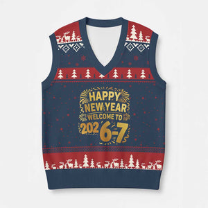67 New Years Eve V-Neck Knit Sweater Vest Funny Six Seven 2026 Meme 6 7 Numbers Kid Gen Alpha TS10 Navy Red Print Your Wear