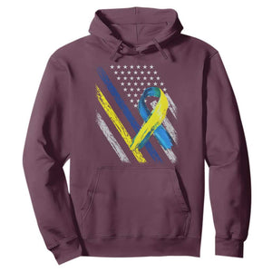 World Down Syndrome Day Hoodie Blue Yellow Ribbon American Flag T21 321 TS10 Maroon Print Your Wear