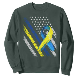 World Down Syndrome Day Sweatshirt Blue Yellow Ribbon American Flag T21 321 TS10 Dark Forest Green Print Your Wear
