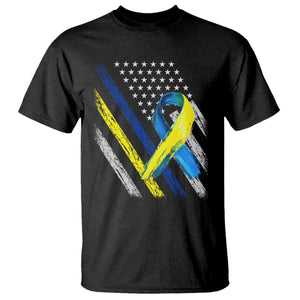 World Down Syndrome Day T Shirt Blue Yellow Ribbon American Flag T21 321 TS10 Black Print Your Wear