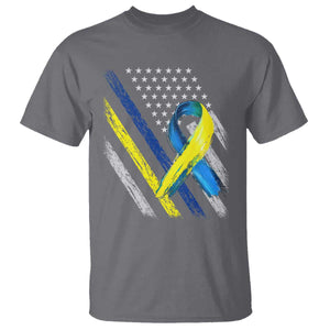 World Down Syndrome Day T Shirt Blue Yellow Ribbon American Flag T21 321 TS10 Charcoal Print Your Wear