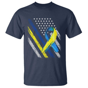 World Down Syndrome Day T Shirt Blue Yellow Ribbon American Flag T21 321 TS10 Navy Print Your Wear