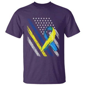 World Down Syndrome Day T Shirt Blue Yellow Ribbon American Flag T21 321 TS10 Purple Print Your Wear