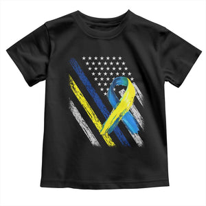 World Down Syndrome Day Toddler T Shirt Blue Yellow Ribbon American Flag T21 321 TS10 Black Print Your Wear