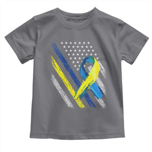 World Down Syndrome Day Toddler T Shirt Blue Yellow Ribbon American Flag T21 321 TS10 Charcoal Print Your Wear
