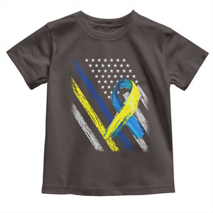 World Down Syndrome Day Toddler T Shirt Blue Yellow Ribbon American Flag T21 321 TS10 Dark Chocolate Print Your Wear