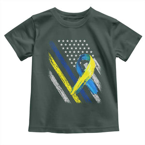 World Down Syndrome Day Toddler T Shirt Blue Yellow Ribbon American Flag T21 321 TS10 Dark Forest Green Print Your Wear