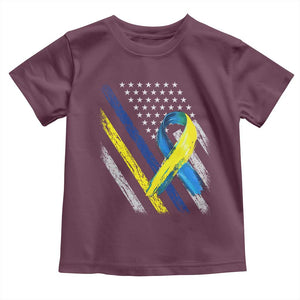World Down Syndrome Day Toddler T Shirt Blue Yellow Ribbon American Flag T21 321 TS10 Maroon Print Your Wear
