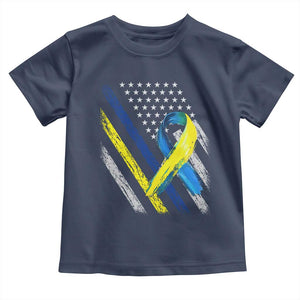 World Down Syndrome Day Toddler T Shirt Blue Yellow Ribbon American Flag T21 321 TS10 Navy Print Your Wear