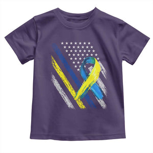World Down Syndrome Day Toddler T Shirt Blue Yellow Ribbon American Flag T21 321 TS10 Purple Print Your Wear