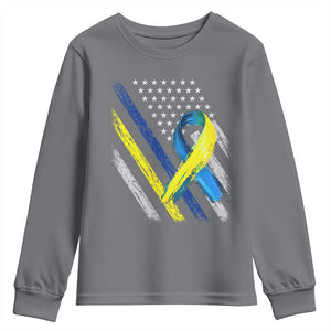 World Down Syndrome Day Youth Sweatshirt Blue Yellow Ribbon American Flag T21 321 TS10 Charcoal Print Your Wear