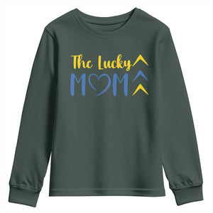 Down Syndrome Mom Youth Sweatshirt Three Arrows The Lucky Mama T21 321 TS10 Dark Forest Green Print Your Wear