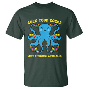 World Down Syndrome Day T Shirt Octopus Rock Your Sock Support 321 TS10 Dark Forest Green Print Your Wear