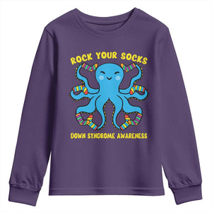 World Down Syndrome Day Youth Sweatshirt Octopus Rock Your Sock Support 321 TS10 Purple Print Your Wear