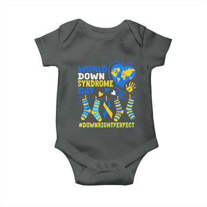 World Down Syndrome Day Baby Onesie Blue Yellow Ribbon Down Right Perfect Awareness Support TS10 Dark Heather Print Your Wear