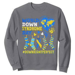 World Down Syndrome Day Sweatshirt Blue Yellow Ribbon Down Right Perfect Awareness Support TS10 Charcoal Print Your Wear
