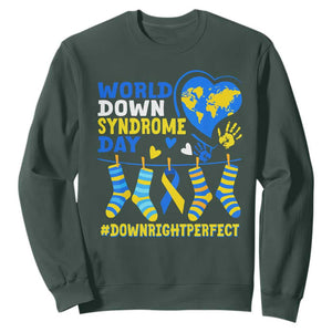 World Down Syndrome Day Sweatshirt Blue Yellow Ribbon Down Right Perfect Awareness Support TS10 Dark Forest Green Print Your Wear