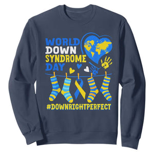 World Down Syndrome Day Sweatshirt Blue Yellow Ribbon Down Right Perfect Awareness Support TS10 Navy Print Your Wear