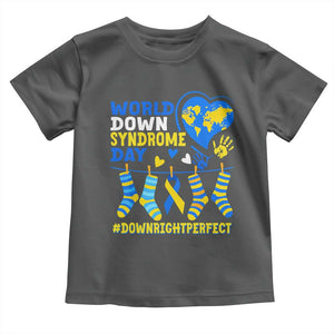 World Down Syndrome Day Toddler T Shirt Blue Yellow Ribbon Down Right Perfect Awareness Support TS10 Dark Heather Print Your Wear