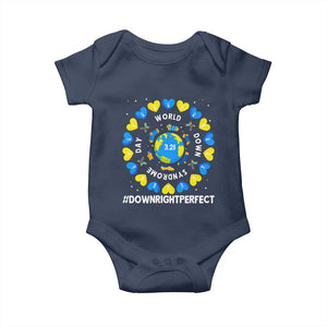 World Down Syndrome Day Baby Onesie 321 Awareness Support Blue Yellow Ribbon Down Right Perfect TS10 Navy Print Your Wear