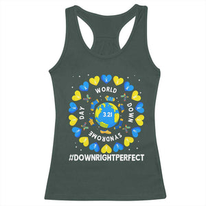 World Down Syndrome Day Racerback Tank Top 321 Awareness Support Blue Yellow Ribbon Down Right Perfect TS10 Dark Forest Green Print Your Wear