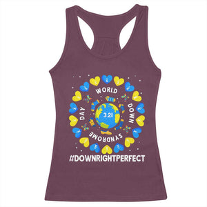World Down Syndrome Day Racerback Tank Top 321 Awareness Support Blue Yellow Ribbon Down Right Perfect TS10 Maroon Print Your Wear