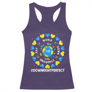 World Down Syndrome Day Racerback Tank Top 321 Awareness Support Blue Yellow Ribbon Down Right Perfect TS10 Purple Print Your Wear