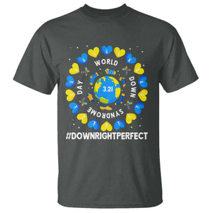 World Down Syndrome Day T Shirt 321 Awareness Support Blue Yellow Ribbon Down Right Perfect TS10 Dark Heather Print Your Wear