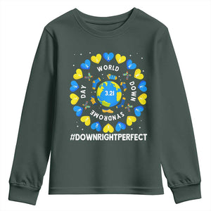 World Down Syndrome Day Youth Sweatshirt 321 Awareness Support Blue Yellow Ribbon Down Right Perfect TS10 Dark Forest Green Print Your Wear