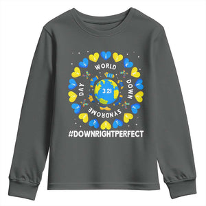 World Down Syndrome Day Youth Sweatshirt 321 Awareness Support Blue Yellow Ribbon Down Right Perfect TS10 Dark Heather Print Your Wear