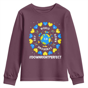 World Down Syndrome Day Youth Sweatshirt 321 Awareness Support Blue Yellow Ribbon Down Right Perfect TS10 Maroon Print Your Wear