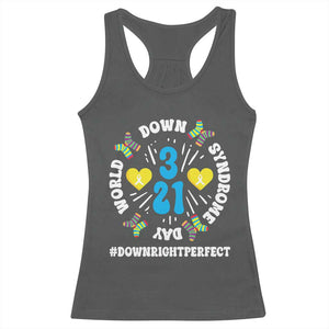 World Down Syndrome Day Racerback Tank Top 321 Awareness Support Blue Yellow Ribbon TS10 Dark Heather Print Your Wear
