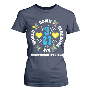 World Down Syndrome Day T Shirt For Women 321 Awareness Support Blue Yellow Ribbon TS10 Navy Print Your Wear