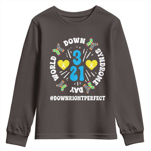World Down Syndrome Day Youth Sweatshirt 321 Awareness Support Blue Yellow Ribbon TS10 Dark Chocolate Print Your Wear