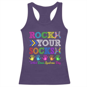 World Down Syndrome Day Racerback Tank Top Rock Your Socks Awareness Support 321 TS10 Purple Print Your Wear