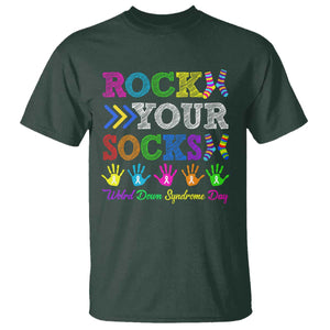 World Down Syndrome Day T Shirt Rock Your Socks Awareness Support 321 TS10 Dark Forest Green Print Your Wear